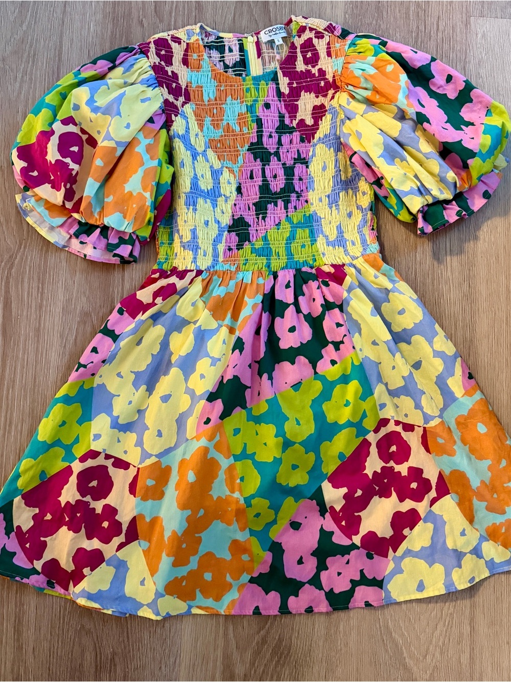NWT Colorful Floral Print Puff Sleeve Mini Dress